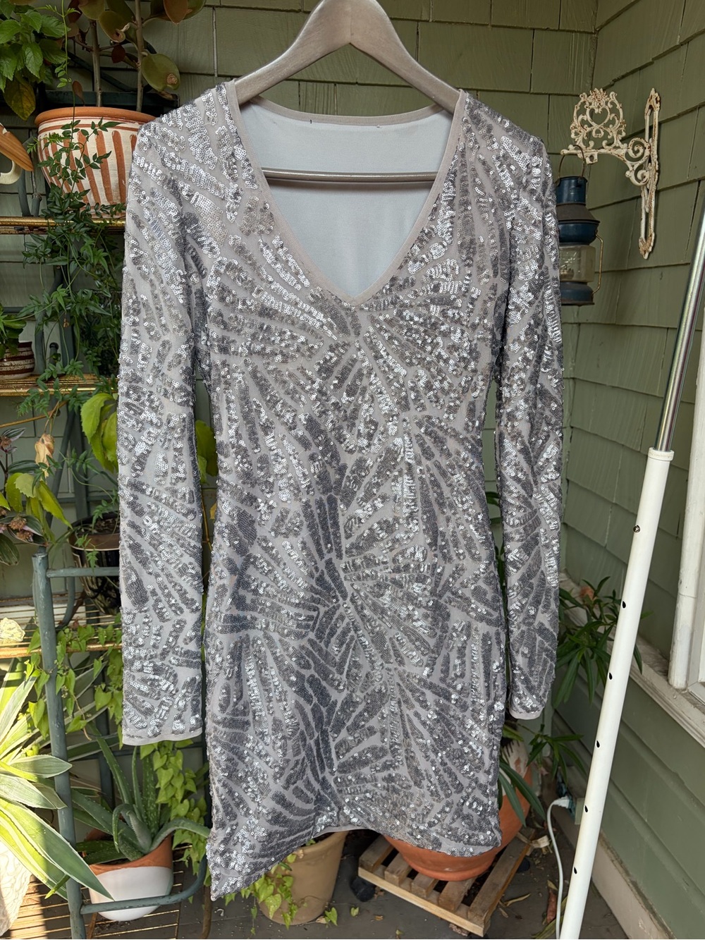 BCBG Silver Sequin Dress in Glacier